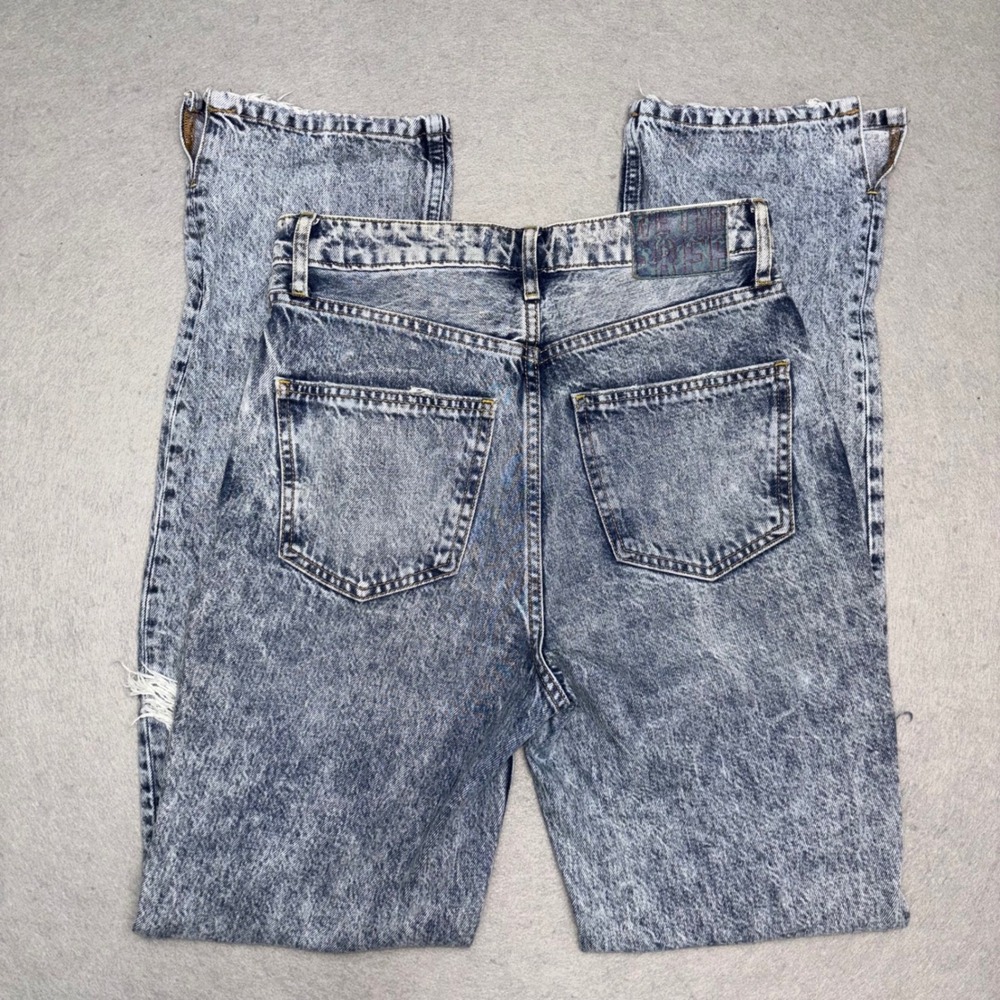 We The Free Jeans Womens 27 Blue Acid‎ Wash High Rise Distressed Tapered Denim - Picture 2 of 16